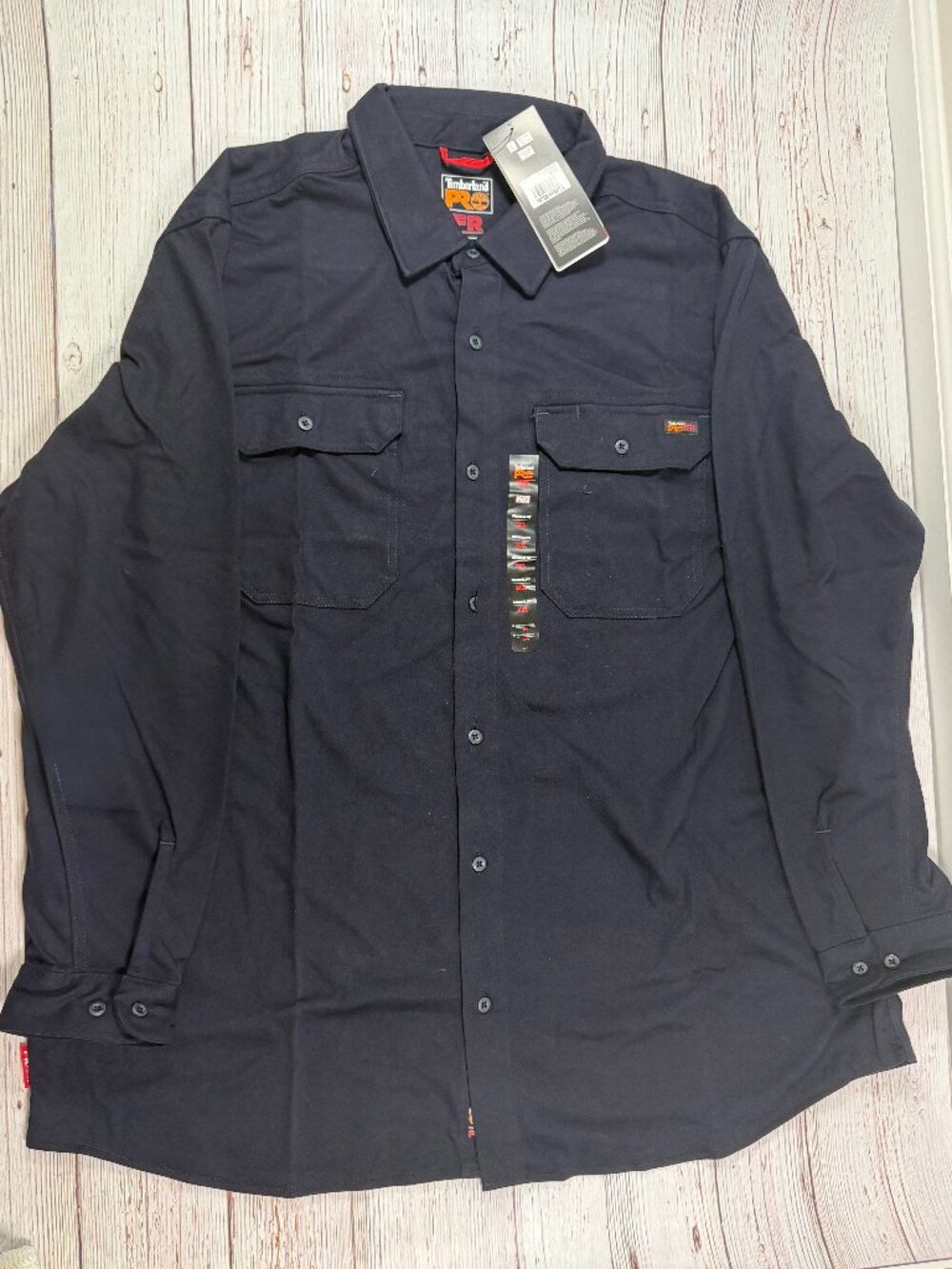 Timberland PRO FR Men’s Navy Long Sleeve Button Front Work Shirt NWT - Picture 2 of 6